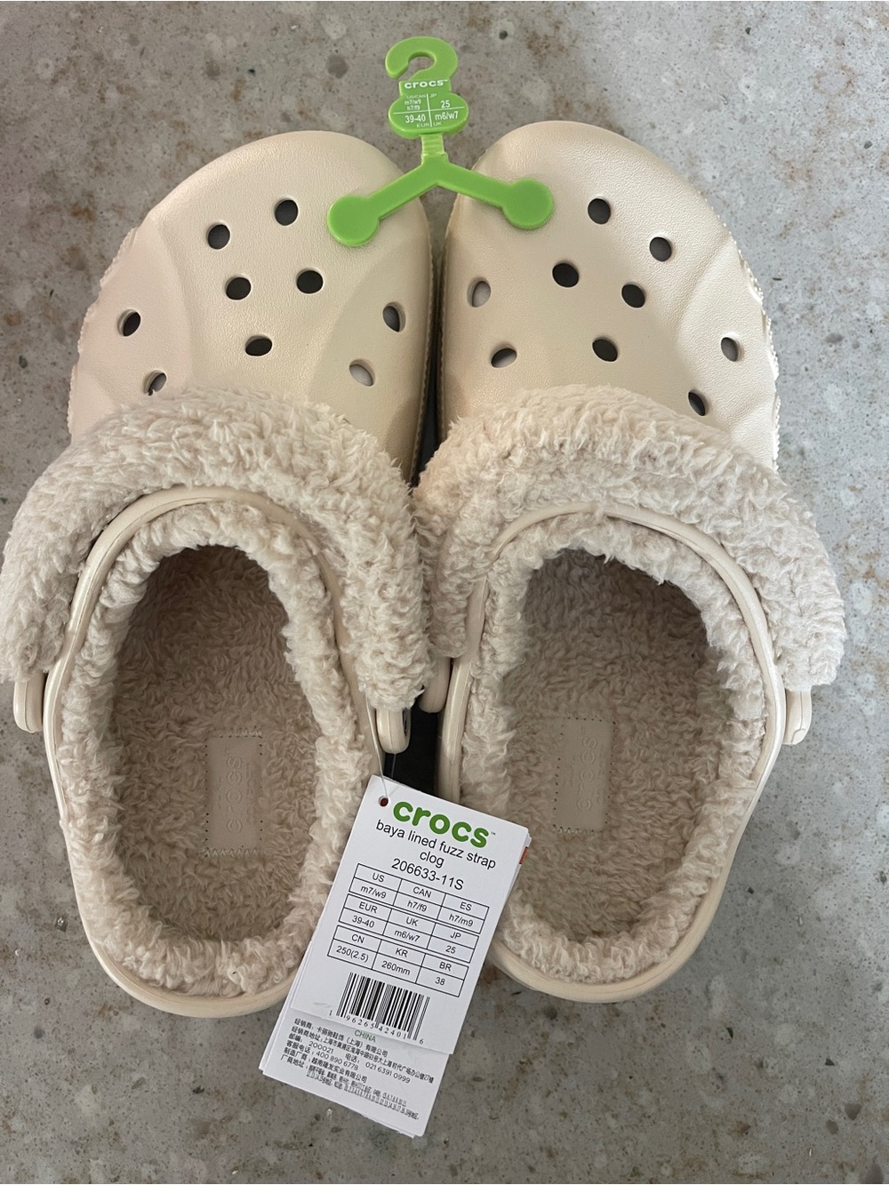 CROCS Baya Lined Fuzz Strap Clog in Cream